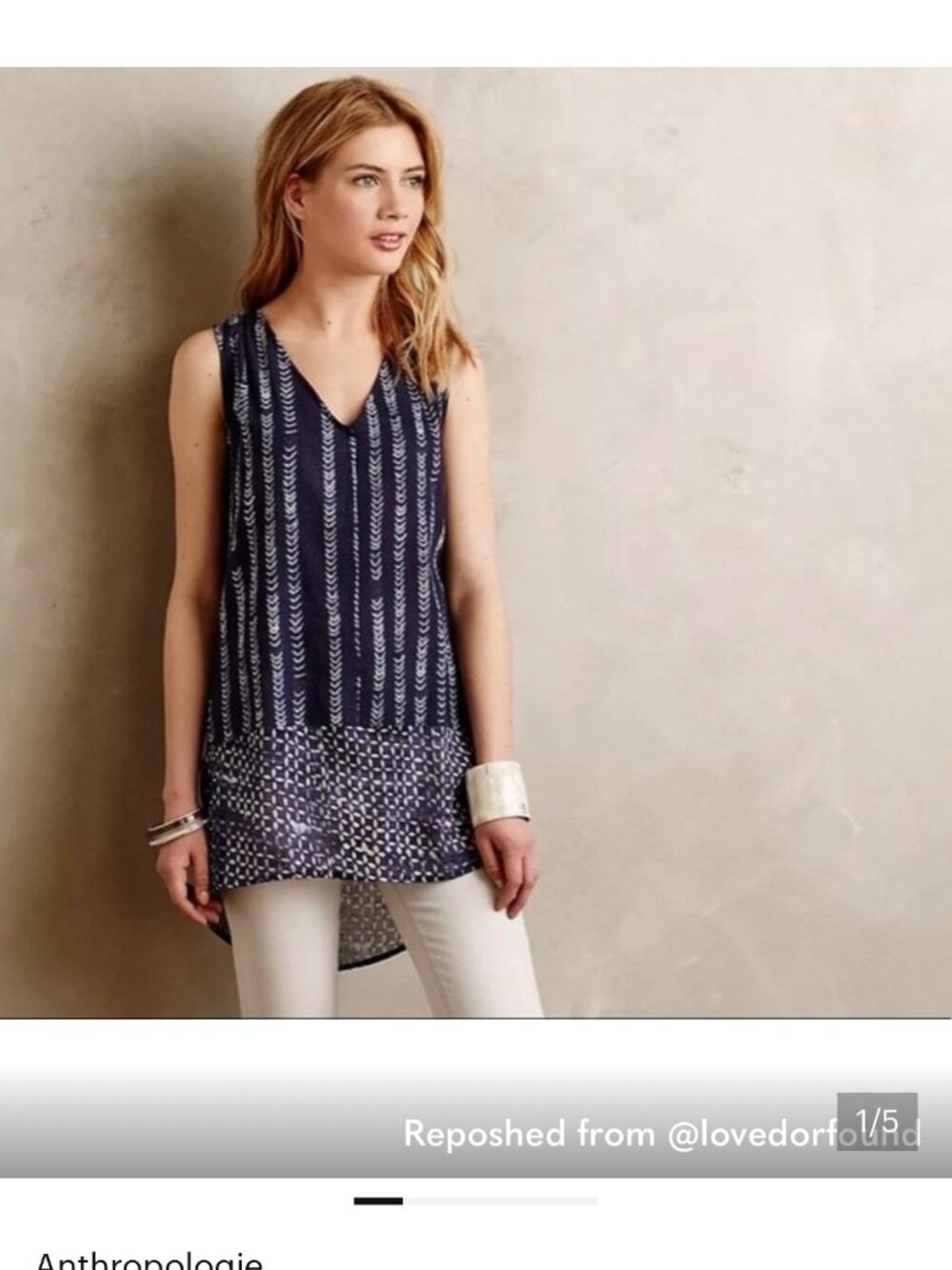 Anthropologie Dolan Left Coast Shibori Print Sleeveless Tunic Top